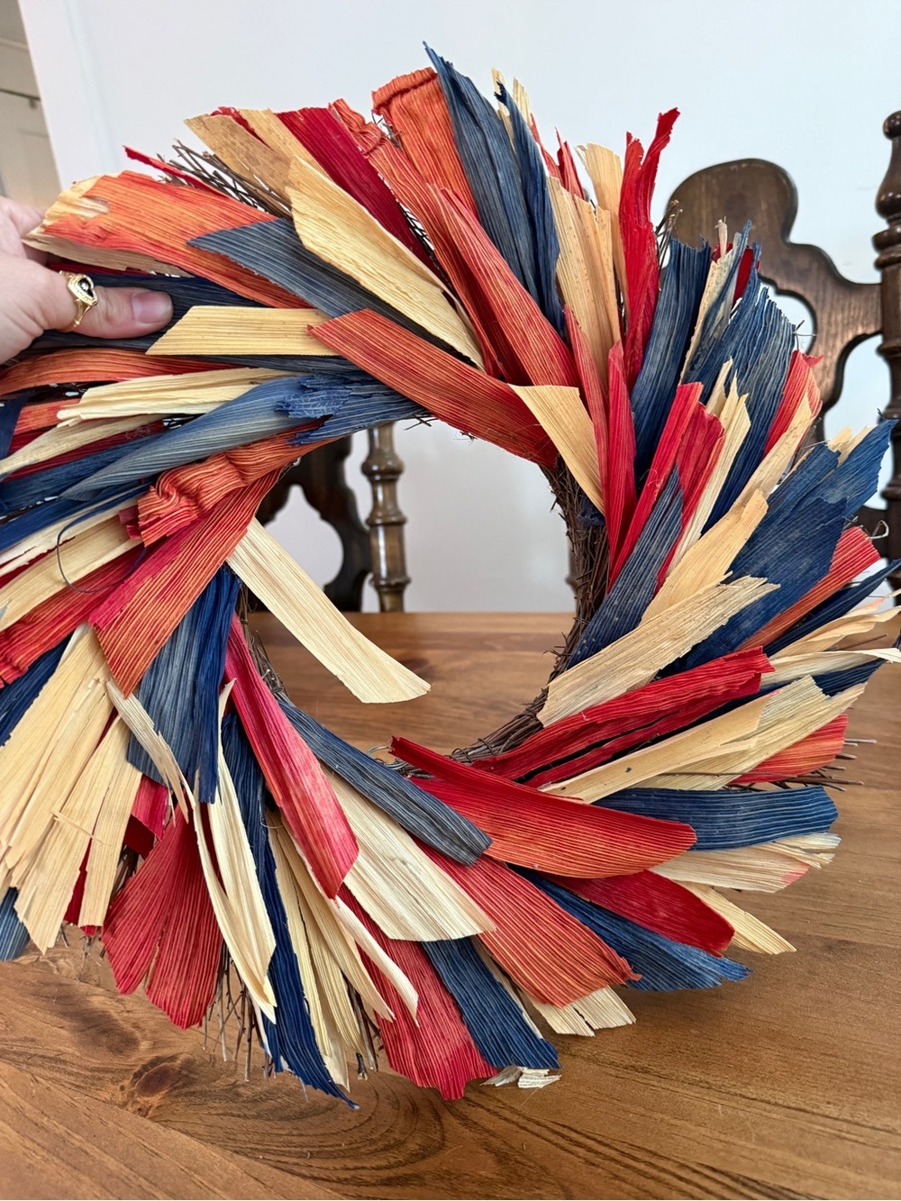 Patriotic Red, White & Blue Raffia Holiday Wreath - Picture 5 of 10